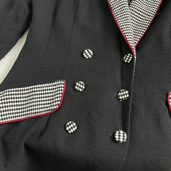 Black Fitted Blazer with Checkered Collar and Buttons - Picture 7 of 8
